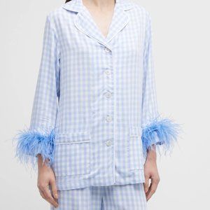 Sleeper Gingham-Print Feather-Trim Pajama Set - Size XL - Brand New w/ Tags